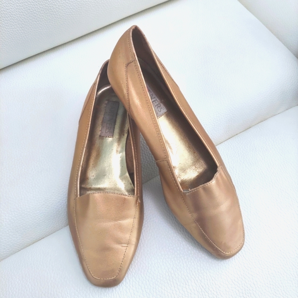 Metalic Gold LIBY Leather Comfortable Loafers Flats Size 8.5